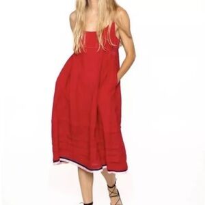 Injiri red cotton midi slip dress